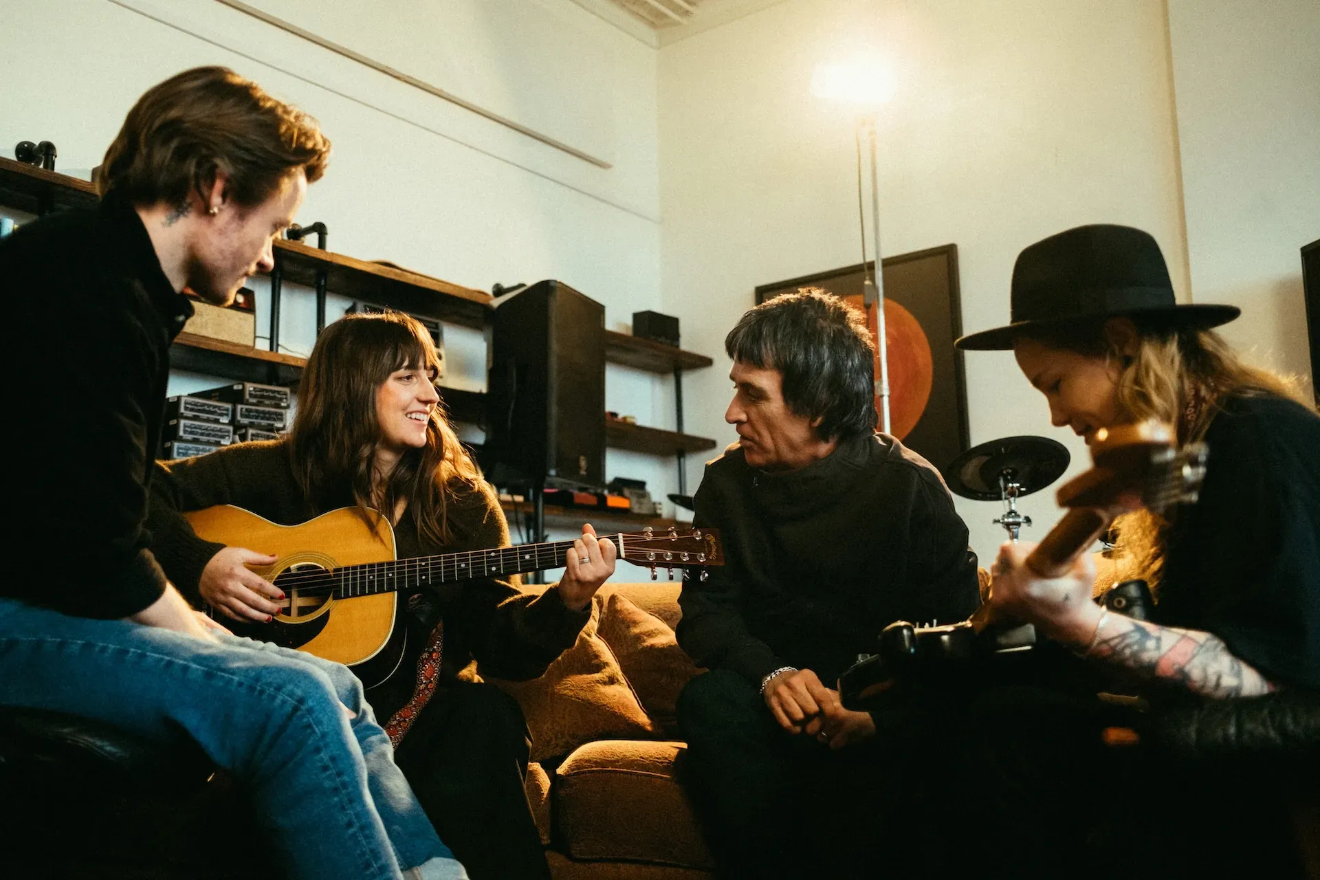 Johnny jamming with Kylie, Rebecca, and Christoffer 