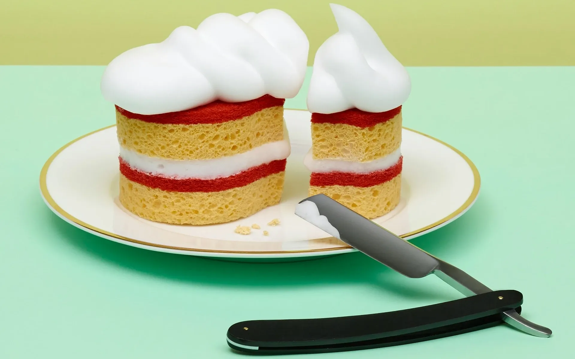 Cutting cake with an old-school razor