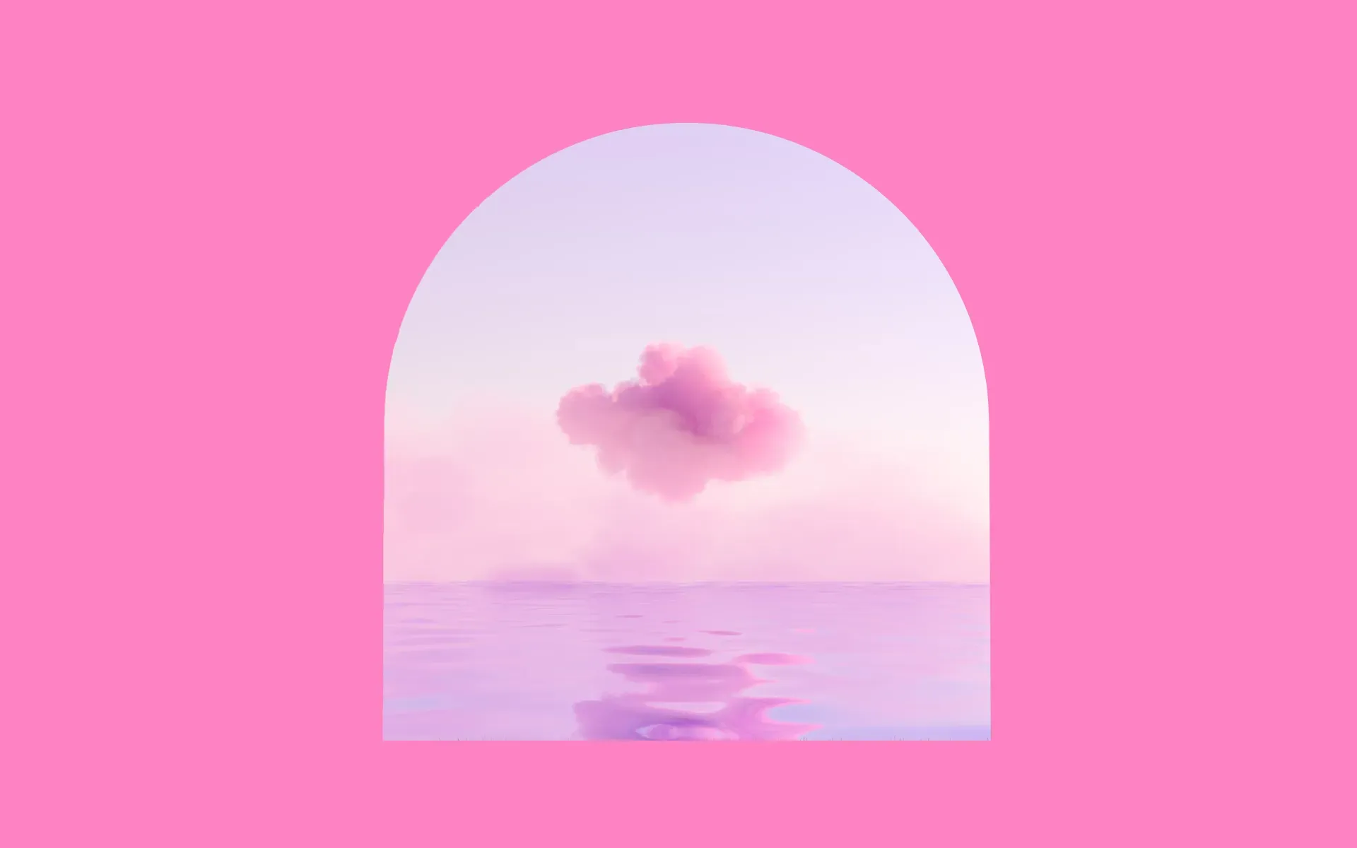 A pink cloud framed in an arch, with waves underneath it
