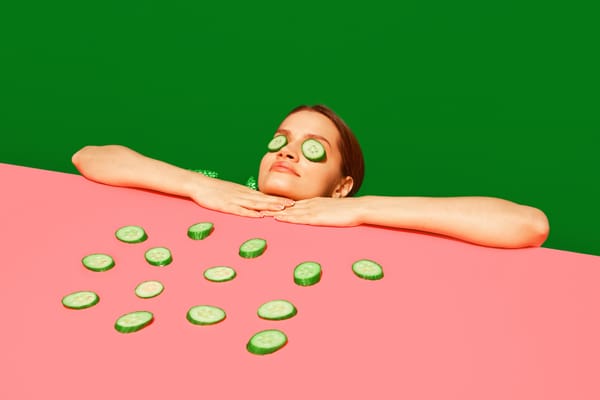 Woman with cucumber slices over her eyes 